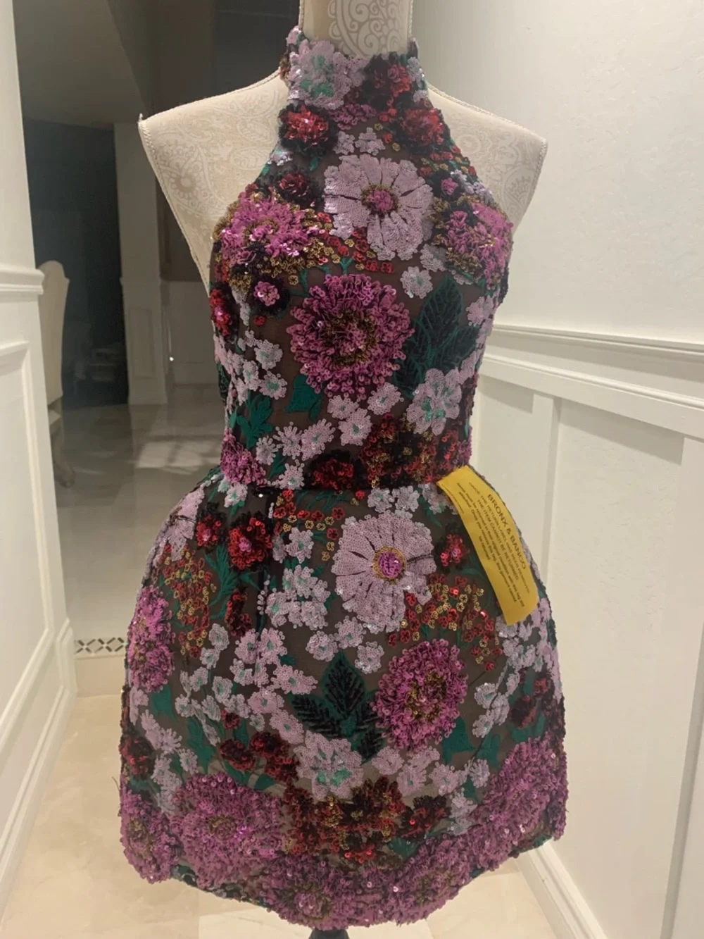 New BRONX AND BANCO Deirdre Floral Sequinned Halter Dress Size S / 4 US - Picture 2 of 16